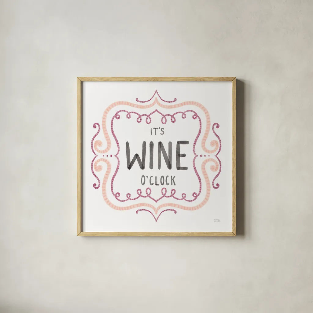 Wine Thoughts II by Melissa Averinos. Shown in a natural wood glass frame for a timeless modern aesthetic. Available as an archival giclee rolled canvas, fine art paper, or poster print. SKU 59972a.