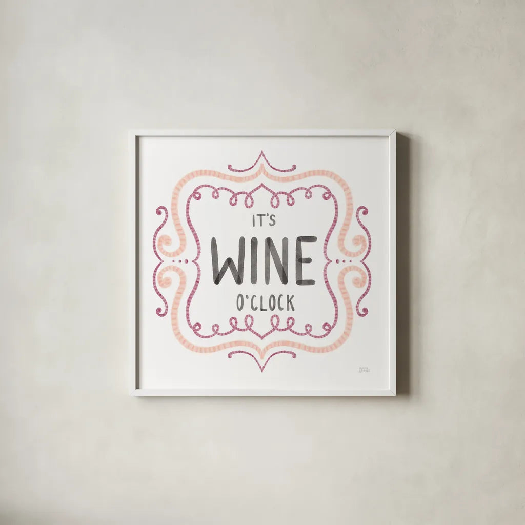 Wine Thoughts II by Melissa Averinos. Shown in a crisp white glass frame for a clean and minimalist style. Available as an archival giclee rolled canvas, fine art paper, or poster print. SKU 59972a.