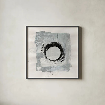 Zen Circle I by Melissa Averinos. Shown in a sleek black glass frame for a contemporary gallery look. Available as an archival giclee rolled canvas, fine art paper, or poster print. SKU 29104a.