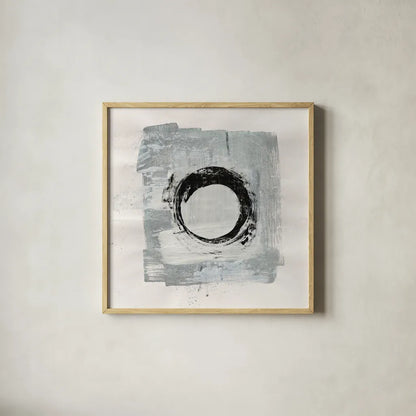 Zen Circle I by Melissa Averinos. Shown in a natural wood glass frame for a timeless modern aesthetic. Available as an archival giclee rolled canvas, fine art paper, or poster print. SKU 29104a.