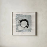 Zen Circle I by Melissa Averinos. Shown in a crisp white glass frame for a clean and minimalist style. Available as an archival giclee rolled canvas, fine art paper, or poster print. SKU 29104a.