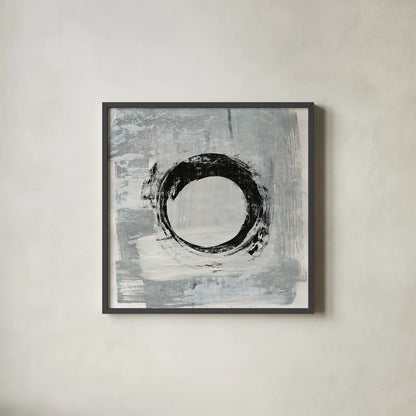 Zen Circle I Crop by Melissa Averinos. Shown in a sleek black glass frame for a contemporary gallery look. Available as an archival giclee rolled canvas, fine art paper, or poster print. SKU 29695a.