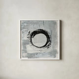 Zen Circle I Crop by Melissa Averinos. Shown in a crisp white glass frame for a clean and minimalist style. Available as an archival giclee rolled canvas, fine art paper, or poster print. SKU 29695a.