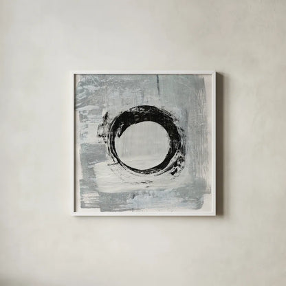 Zen Circle I Crop by Melissa Averinos. Shown in a crisp white glass frame for a clean and minimalist style. Available as an archival giclee rolled canvas, fine art paper, or poster print. SKU 29695a.