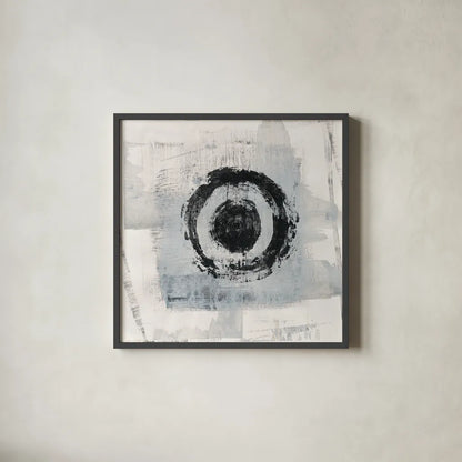 Zen Circle II by Melissa Averinos. Shown in a sleek black glass frame for a contemporary gallery look. Available as an archival giclee rolled canvas, fine art paper, or poster print. SKU 29105a.