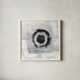 Zen Circle II by Melissa Averinos. Shown in a crisp white glass frame for a clean and minimalist style. Available as an archival giclee rolled canvas, fine art paper, or poster print. SKU 29105a.