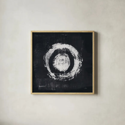 Zen Circle II Black Crop by Melissa Averinos. Shown in a natural wood glass frame for a timeless modern aesthetic. Available as an archival giclee rolled canvas, fine art paper, or poster print. SKU 54814a.