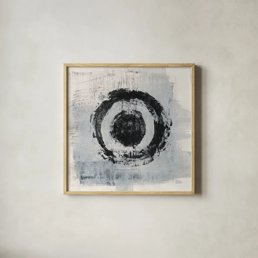 Zen Circle II Crop by Melissa Averinos. Shown in a natural wood glass frame for a timeless modern aesthetic. Available as an archival giclee rolled canvas, fine art paper, or poster print. SKU 29696a.