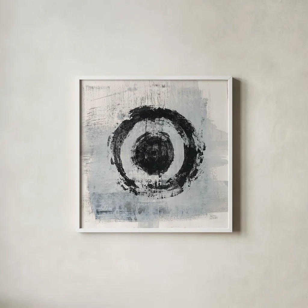Zen Circle II Crop by Melissa Averinos. Shown in a crisp white glass frame for a clean and minimalist style. Available as an archival giclee rolled canvas, fine art paper, or poster print. SKU 29696a.