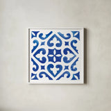 Andalusian Tile I by Mercedes Lopez Charro. Shown in a crisp white glass frame for a clean and minimalist style. Available as an archival giclee rolled canvas, fine art paper, or poster print. SKU 68805a.