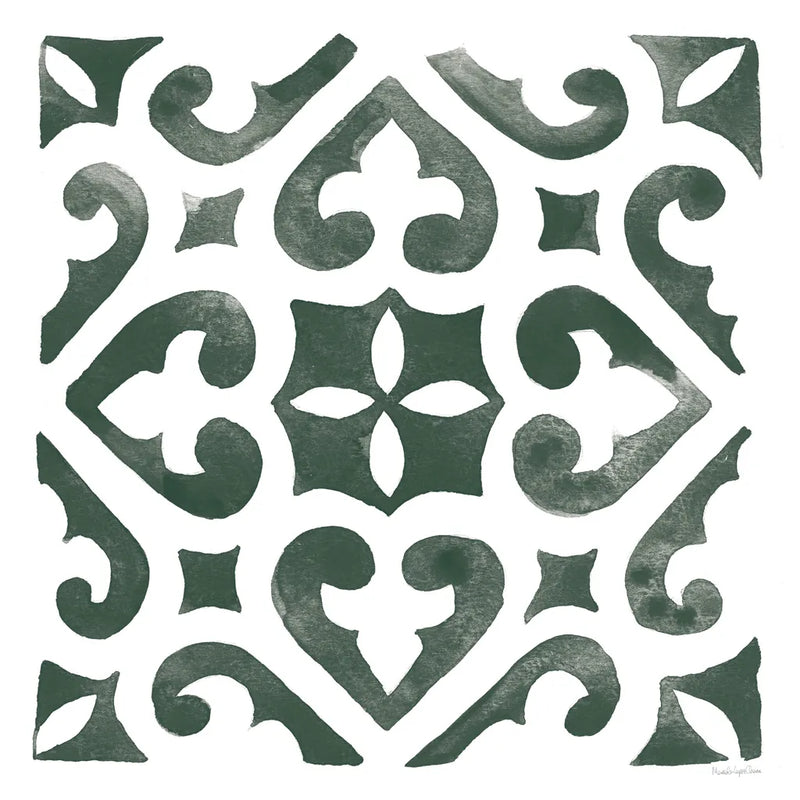 Andalusian Tile I Pine Green by Mercedes Lopez Charro. SKU 70255a. Archival Giclee Fine art print for wall decor.