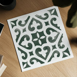 Andalusian Tile I Pine Green by Mercedes Lopez Charro. Shown as a detailed flat fine art print, highlighting archival giclee quality. Available as an archival giclee rolled canvas, fine art paper, or poster print. SKU 70255a.