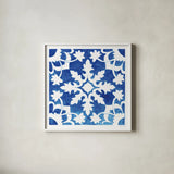 Andalusian Tile II by Mercedes Lopez Charro. Shown in a crisp white glass frame for a clean and minimalist style. Available as an archival giclee rolled canvas, fine art paper, or poster print. SKU 68806a.