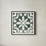 Andalusian Tile II Pine Green by Mercedes Lopez Charro. Shown in a sleek black glass frame for a contemporary gallery look. Available as an archival giclee rolled canvas, fine art paper, or poster print. SKU 70256a.