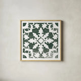 Andalusian Tile II Pine Green by Mercedes Lopez Charro. Shown in a natural wood glass frame for a timeless modern aesthetic. Available as an archival giclee rolled canvas, fine art paper, or poster print. SKU 70256a.