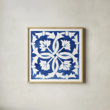 Andalusian Tile III by Mercedes Lopez Charro. Shown in a natural wood glass frame for a timeless modern aesthetic. Available as an archival giclee rolled canvas, fine art paper, or poster print. SKU 68807a.