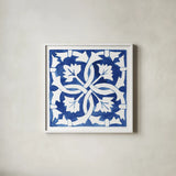 Andalusian Tile III by Mercedes Lopez Charro. Shown in a crisp white glass frame for a clean and minimalist style. Available as an archival giclee rolled canvas, fine art paper, or poster print. SKU 68807a.