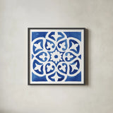 Andalusian Tile IV by Mercedes Lopez Charro. Shown in a sleek black glass frame for a contemporary gallery look. Available as an archival giclee rolled canvas, fine art paper, or poster print. SKU 68808a.