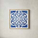Andalusian Tile IV by Mercedes Lopez Charro. Shown in a natural wood glass frame for a timeless modern aesthetic. Available as an archival giclee rolled canvas, fine art paper, or poster print. SKU 68808a.