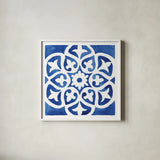 Andalusian Tile IV by Mercedes Lopez Charro. Shown in a crisp white glass frame for a clean and minimalist style. Available as an archival giclee rolled canvas, fine art paper, or poster print. SKU 68808a.
