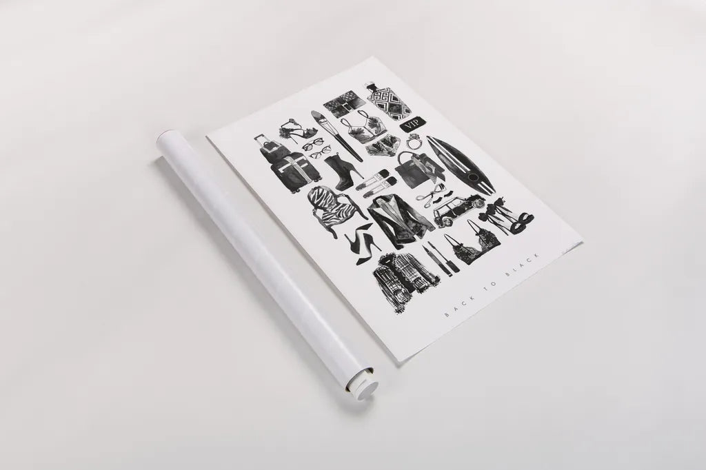 Back to Black I by Mercedes Lopez Charro. shown as a rolled paper print. Available as archival giclee rolled canvas, fine art paper, or poster print. SKU 66607h.