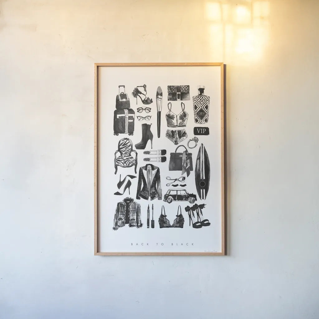 Back to Black I by Mercedes Lopez Charro. shown as a paper print in a natural frame. Available as a archival giclee rolled canvas, fine art paper, or poster print. SKU 66607h.