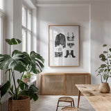 Back to Black III by Mercedes Lopez Charro. shown as a print in a natural wood frame in a dining room. Available as a archival giclee rolled canvas, fine art paper, or poster print. SKU 66609h.