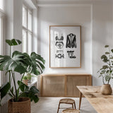 Back to Black IV by Mercedes Lopez Charro. shown as a print in a natural wood frame in a dining room. Available as a archival giclee rolled canvas, fine art paper, or poster print. SKU 66610h.