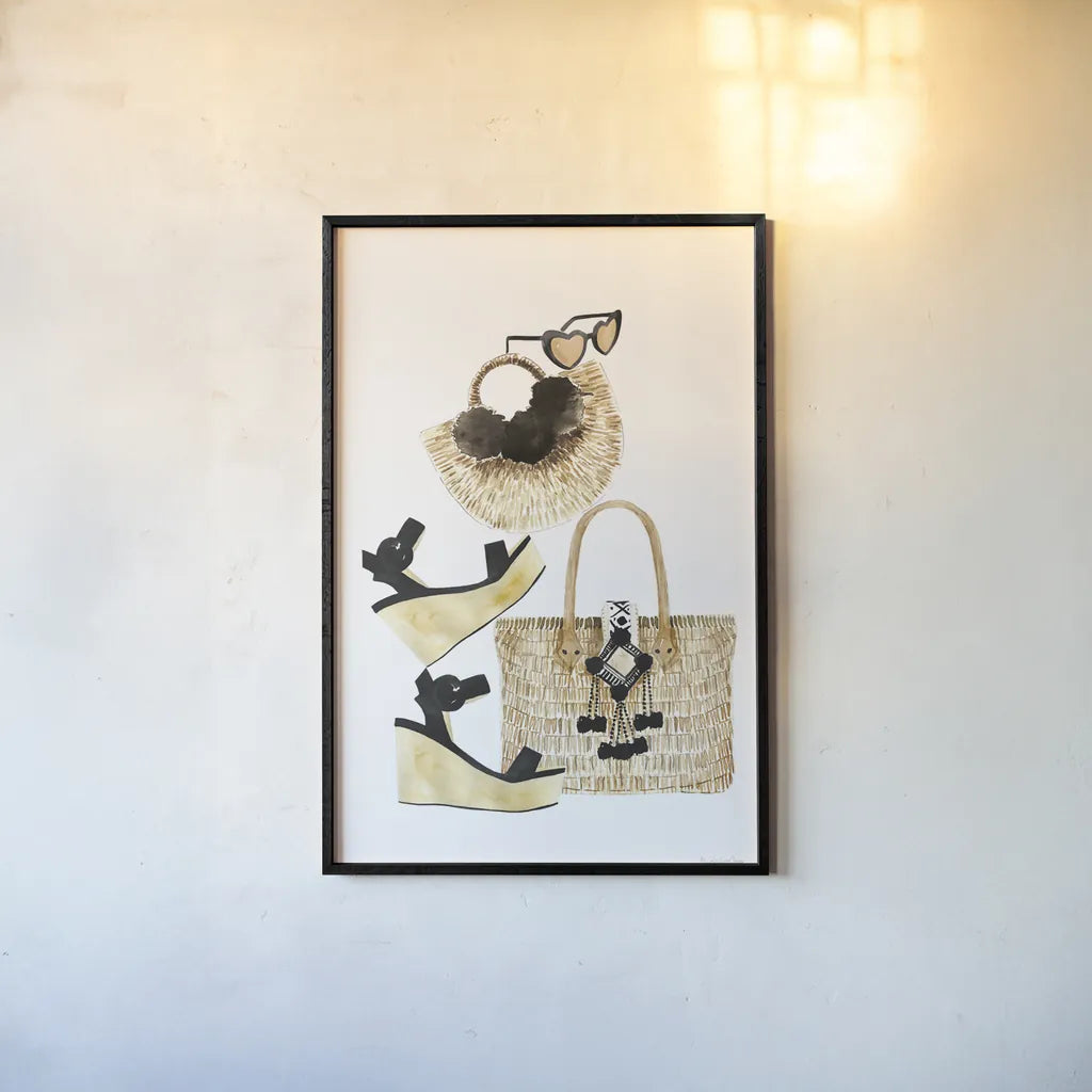 Beach Glam I by Mercedes Lopez Charro. shown as a paper print in a black flame. Available as a archival giclee rolled canvas, fine art paper, or poster print. SKU 68582h.