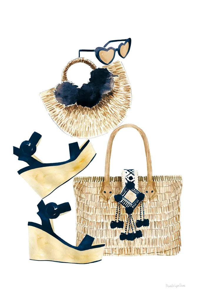 Beach Glam I Navy by Mercedes Lopez Charro. SKU 70630h. Archival Giclee Fine art print for wall decor.