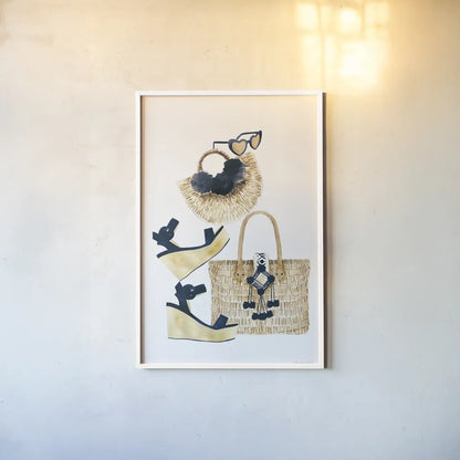 Beach Glam I Navy by Mercedes Lopez Charro. shown as a paper print in a white frame. Available as a archival giclee rolled canvas, fine art paper, or poster print. SKU 70630h.