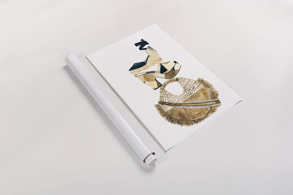 Beach Glam II Navy by Mercedes Lopez Charro. shown as a rolled paper print. Available as archival giclee rolled canvas, fine art paper, or poster print. SKU 70631h.