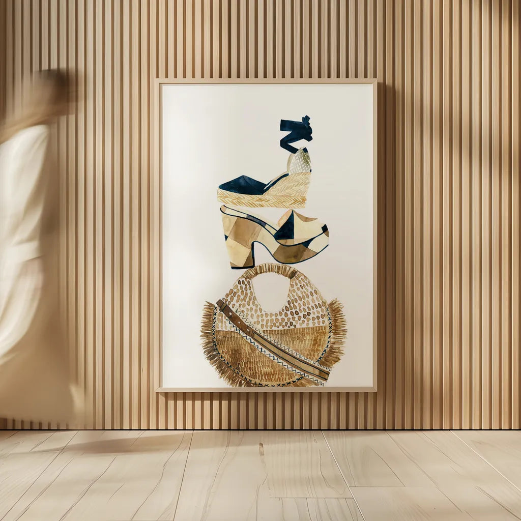 Beach Glam II Navy by Mercedes Lopez Charro. shown as over sized large wall art. Available as an archival giclee rolled canvas, fine art paper, or poster print. SKU 70631h.