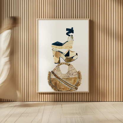 Beach Glam II Navy by Mercedes Lopez Charro. shown as over sized large wall art. Available as an archival giclee rolled canvas, fine art paper, or poster print. SKU 70631h.