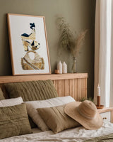 Beach Glam II Navy by Mercedes Lopez Charro. shown as a paper print in a natural frame. Available as a archival giclee rolled canvas, fine art paper, or poster print. SKU 70631h.