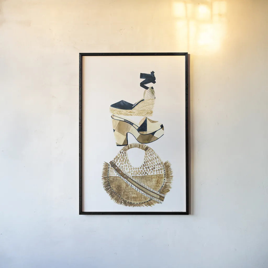 Beach Glam II Navy by Mercedes Lopez Charro. shown as a paper print in a black flame. Available as a archival giclee rolled canvas, fine art paper, or poster print. SKU 70631h.