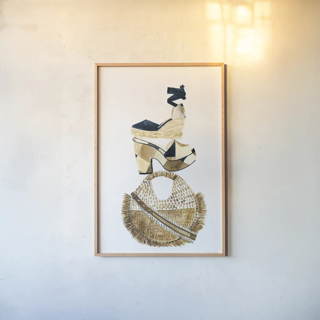 Beach Glam II Navy by Mercedes Lopez Charro. shown as a paper print in a natural frame. Available as a archival giclee rolled canvas, fine art paper, or poster print. SKU 70631h.