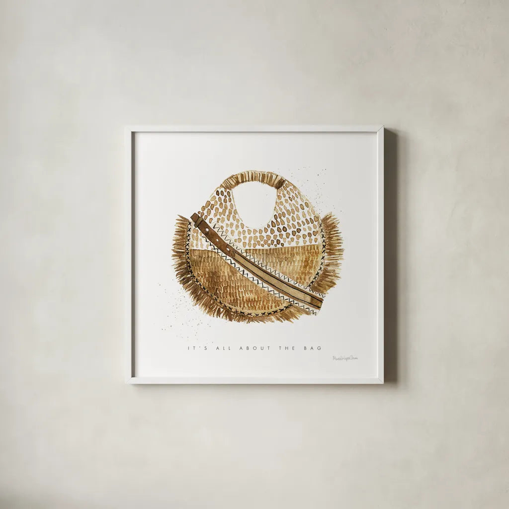 Beach Glam III by Mercedes Lopez Charro. Shown in a crisp white glass frame for a clean and minimalist style. Available as an archival giclee rolled canvas, fine art paper, or poster print. SKU 68584a.