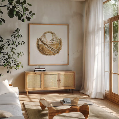 Beach Glam III No Words by Mercedes Lopez Charro. Shown in a natural wood frame in a cozy modern living room. Available as an archival giclee rolled canvas, fine art paper, or poster print. SKU 68791a.