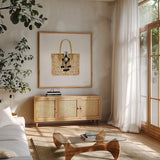 Beach Glam IV No Words by Mercedes Lopez Charro. Shown in a natural wood frame in a cozy modern living room. Available as an archival giclee rolled canvas, fine art paper, or poster print. SKU 68792a.