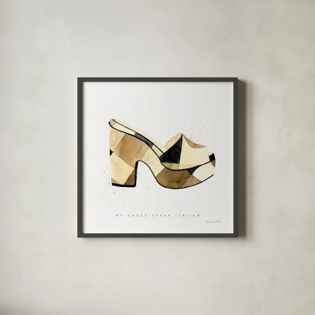 Beach Glam V by Mercedes Lopez Charro. Shown in a sleek black glass frame for a contemporary gallery look. Available as an archival giclee rolled canvas, fine art paper, or poster print. SKU 68586a.