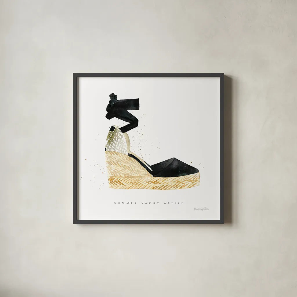 Beach Glam VI by Mercedes Lopez Charro. Shown in a sleek black glass frame for a contemporary gallery look. Available as an archival giclee rolled canvas, fine art paper, or poster print. SKU 68587a.