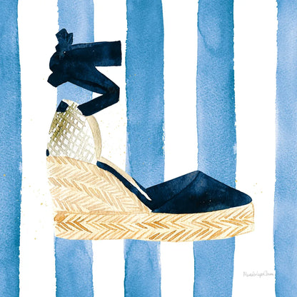 Beach Glam VI Navy on Stripes by Mercedes Lopez Charro. SKU 71995a. Archival Giclee Fine art print for wall decor.
