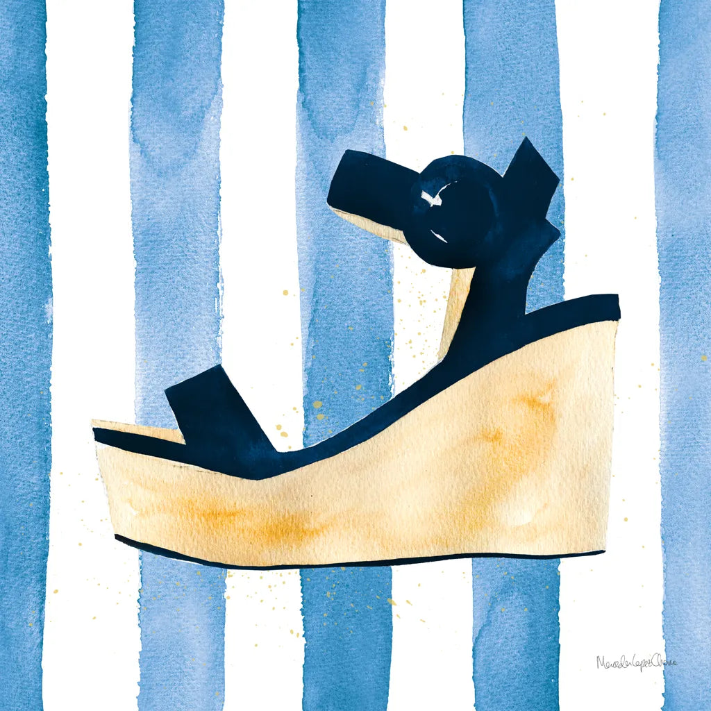 Beach Glam VII v2 Navy on Stripes by Mercedes Lopez Charro. SKU 71996a. Archival Giclee Fine art print for wall decor.