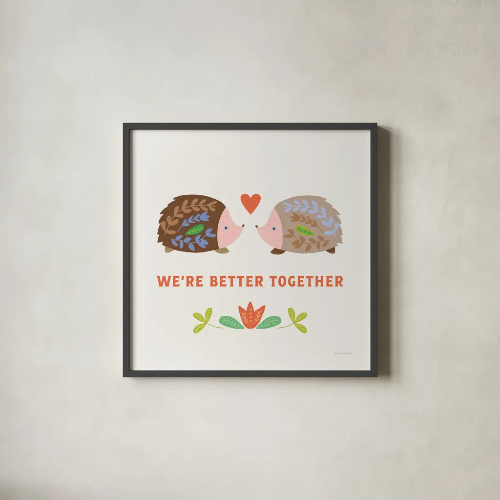 Better Together II by Mercedes Lopez Charro. Shown in a sleek black glass frame for a contemporary gallery look. Available as an archival giclee rolled canvas, fine art paper, or poster print. SKU 83012a.