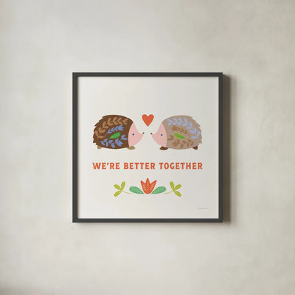 Better Together II by Mercedes Lopez Charro. Shown in a sleek black glass frame for a contemporary gallery look. Available as an archival giclee rolled canvas, fine art paper, or poster print. SKU 83012a.