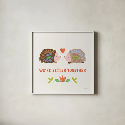 Better Together II by Mercedes Lopez Charro. Shown in a crisp white glass frame for a clean and minimalist style. Available as an archival giclee rolled canvas, fine art paper, or poster print. SKU 83012a.