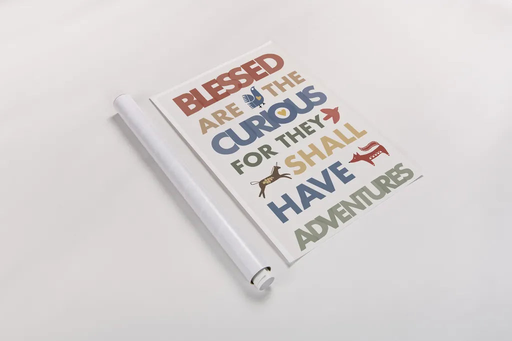 Blessed are the Curious by Mercedes Lopez Charro. shown as a rolled paper print. Available as archival giclee rolled canvas, fine art paper, or poster print. SKU 77123h.