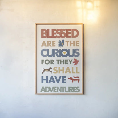 Blessed are the Curious by Mercedes Lopez Charro. shown as a paper print in a natural frame. Available as a archival giclee rolled canvas, fine art paper, or poster print. SKU 77123h.