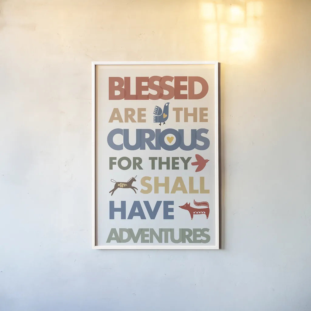 Blessed are the Curious by Mercedes Lopez Charro. shown as a paper print in a white frame. Available as a archival giclee rolled canvas, fine art paper, or poster print. SKU 77123h.